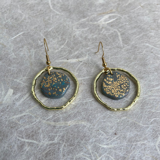 Gold Foil & Grey Pebbles Earrings