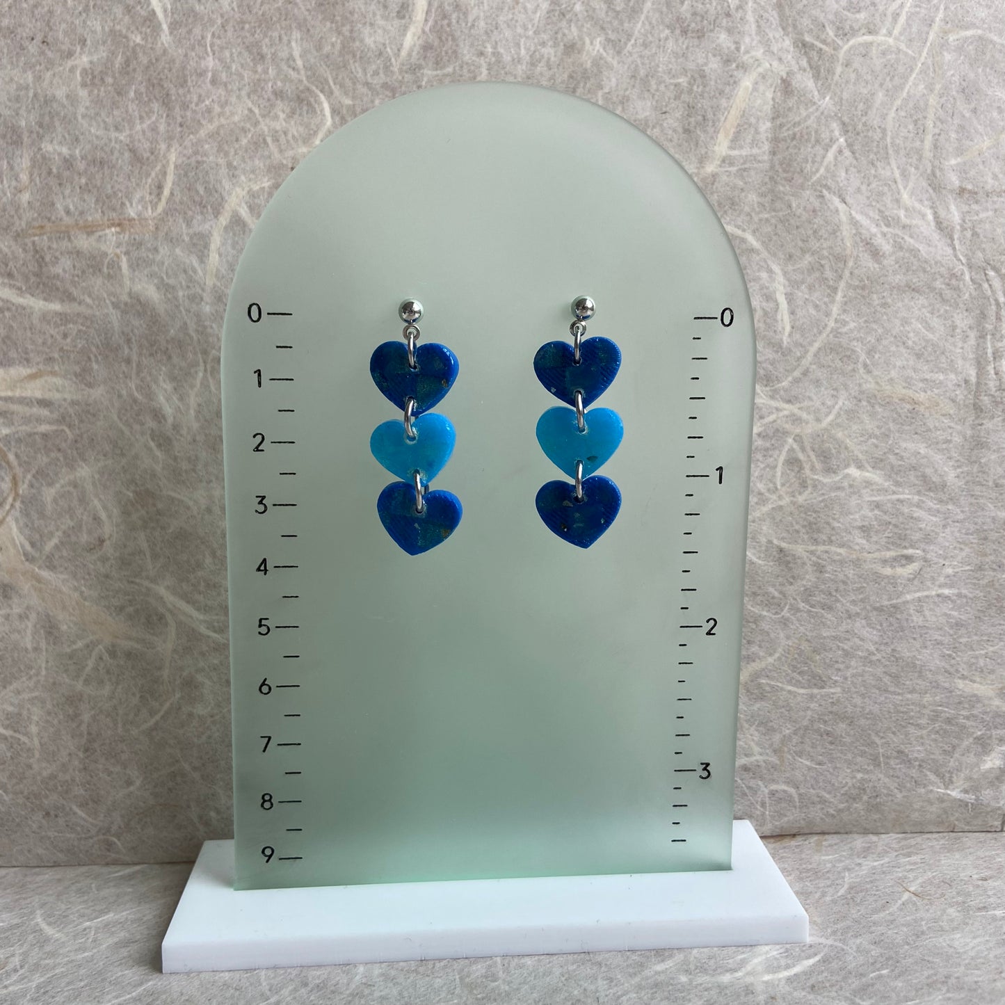 Triple Blue Heart Earrings