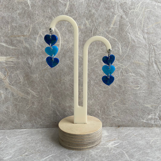 Triple Blue Heart Earrings