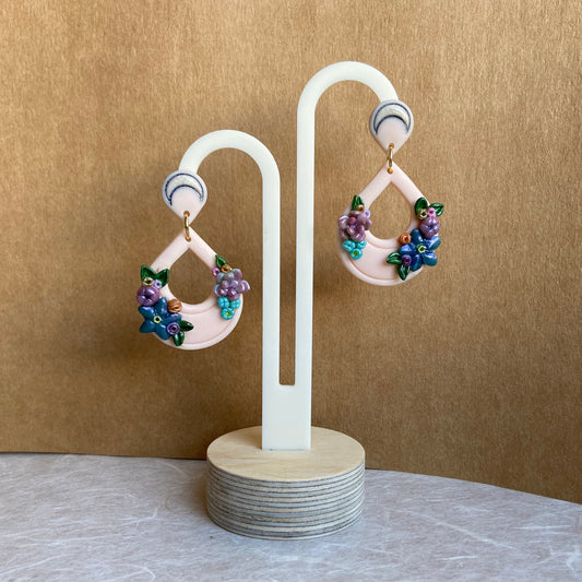Tear shaped with flowers Stud Earrings