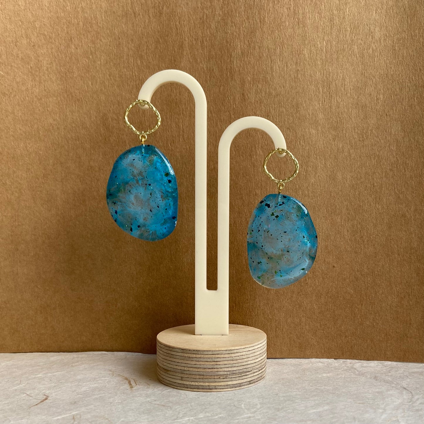 Blue Pebble Shaped Earrings