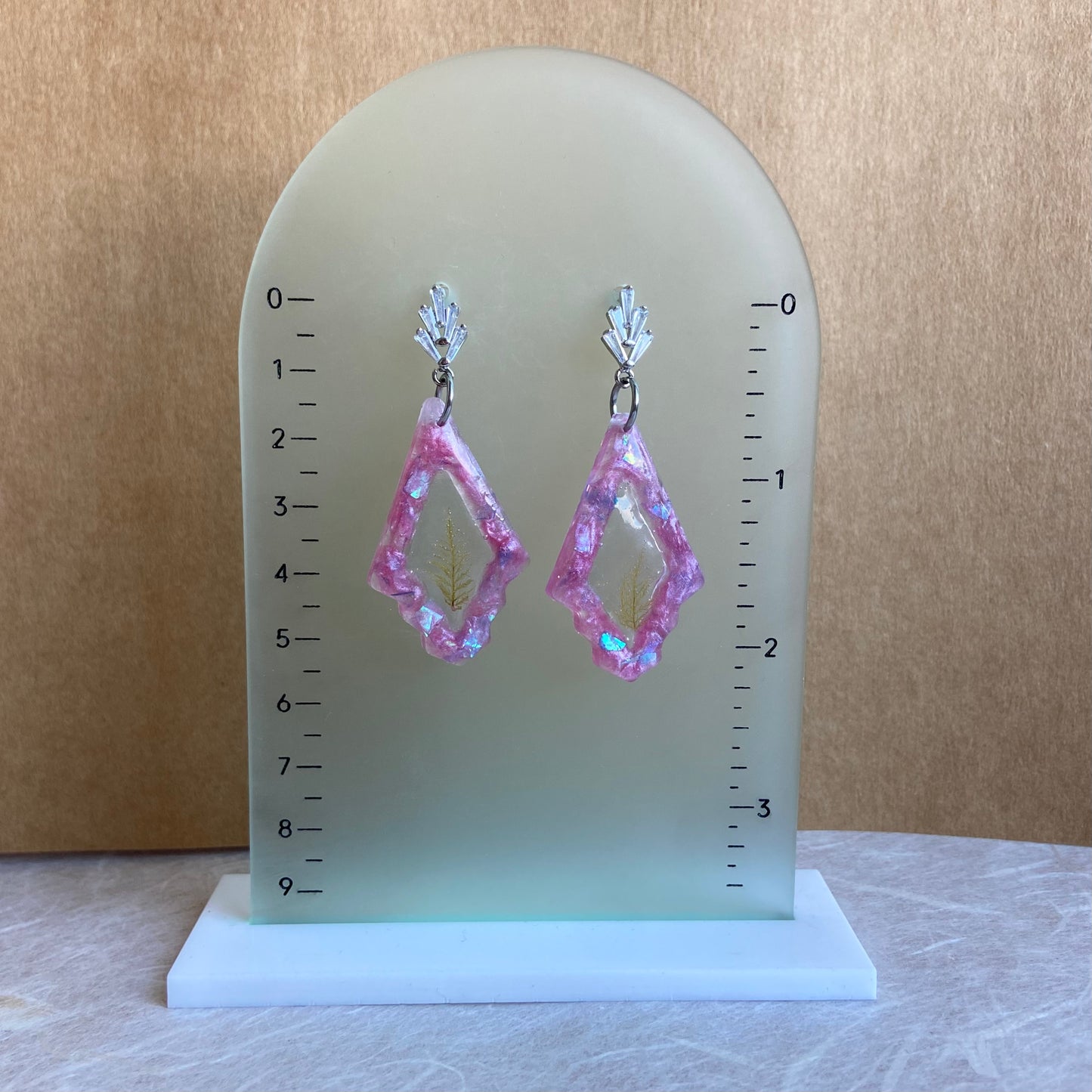 Pink Art Deco Drop Earrings