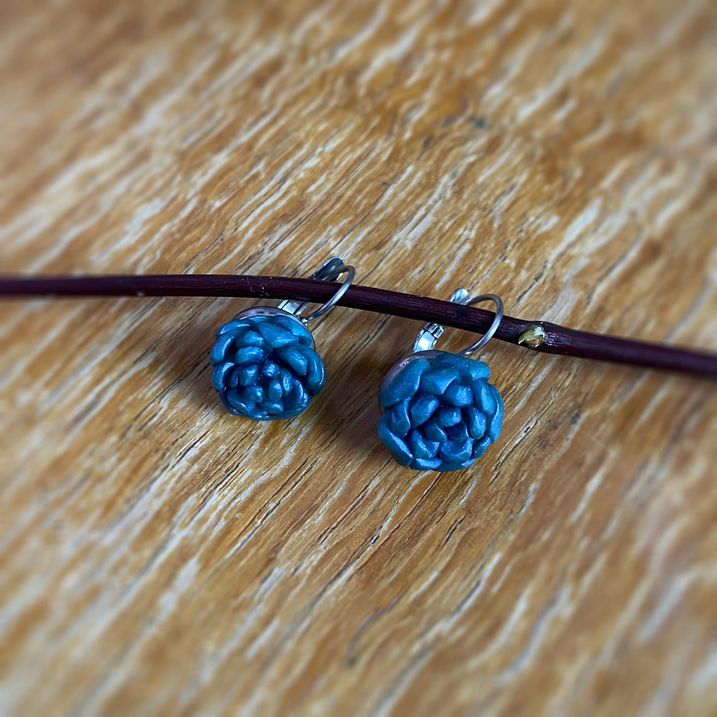 Blue Grey Succulents Echeveria Earrings