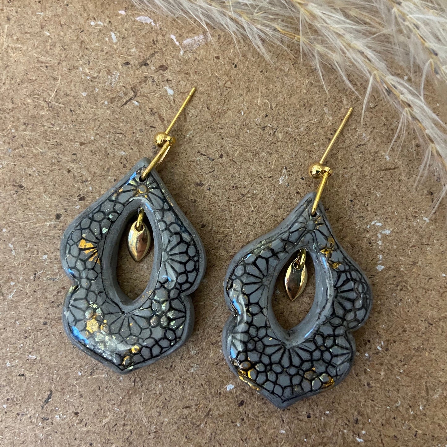 Embossed Grey & Gold Moroccan Earrings