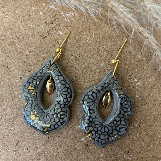 Embossed Grey & Gold Moroccan Earrings