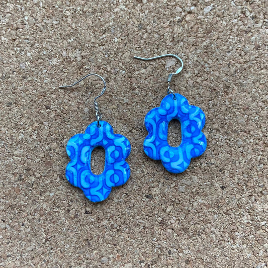 Blue Retro Flowers Earrings