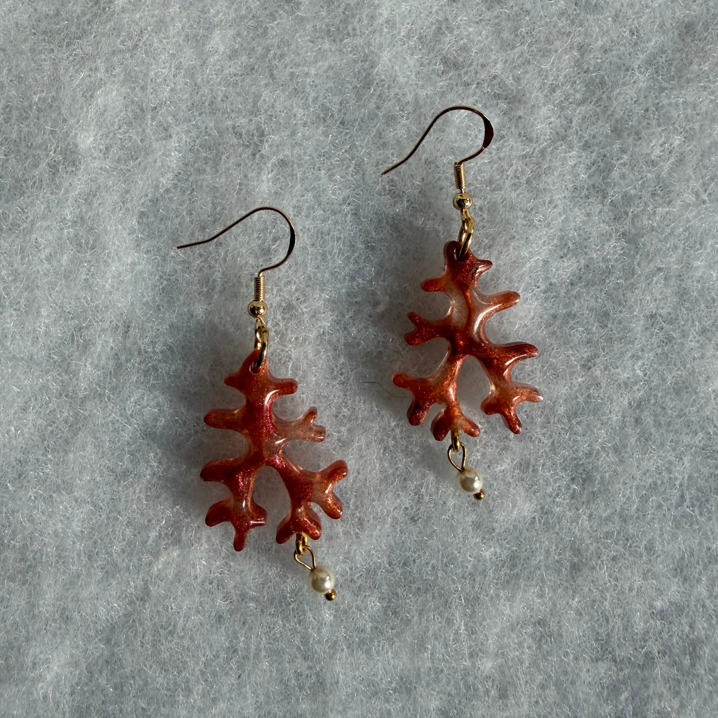 Coral with Pearl #2 Earrings