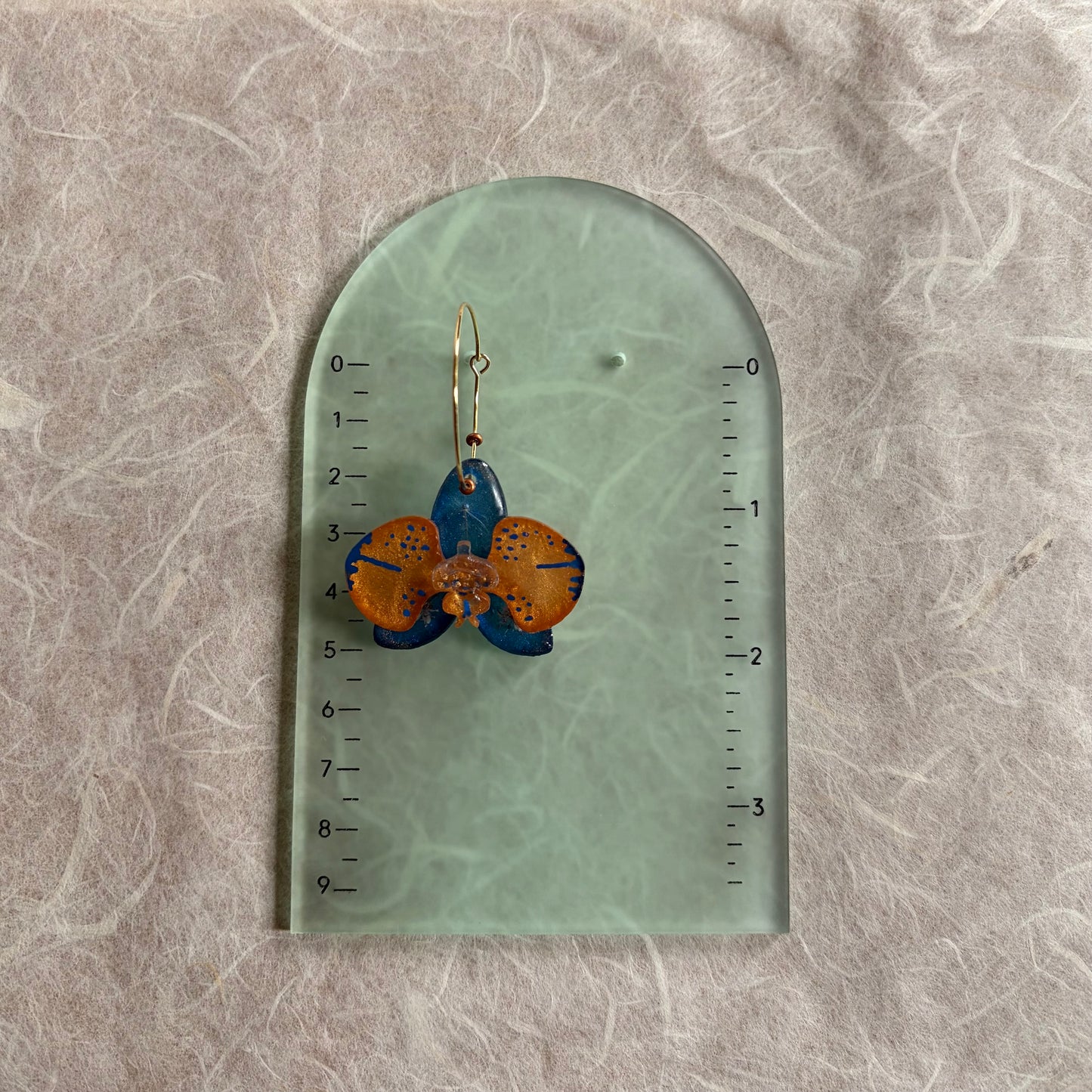 Blue & Orange Orchid hoop Earrings