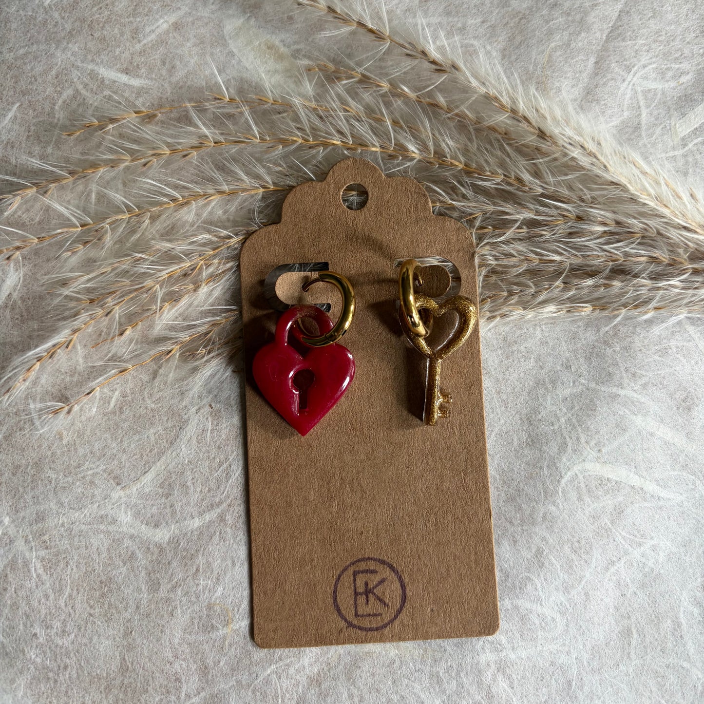 Heart Lock & Key Charm #3 Huggies