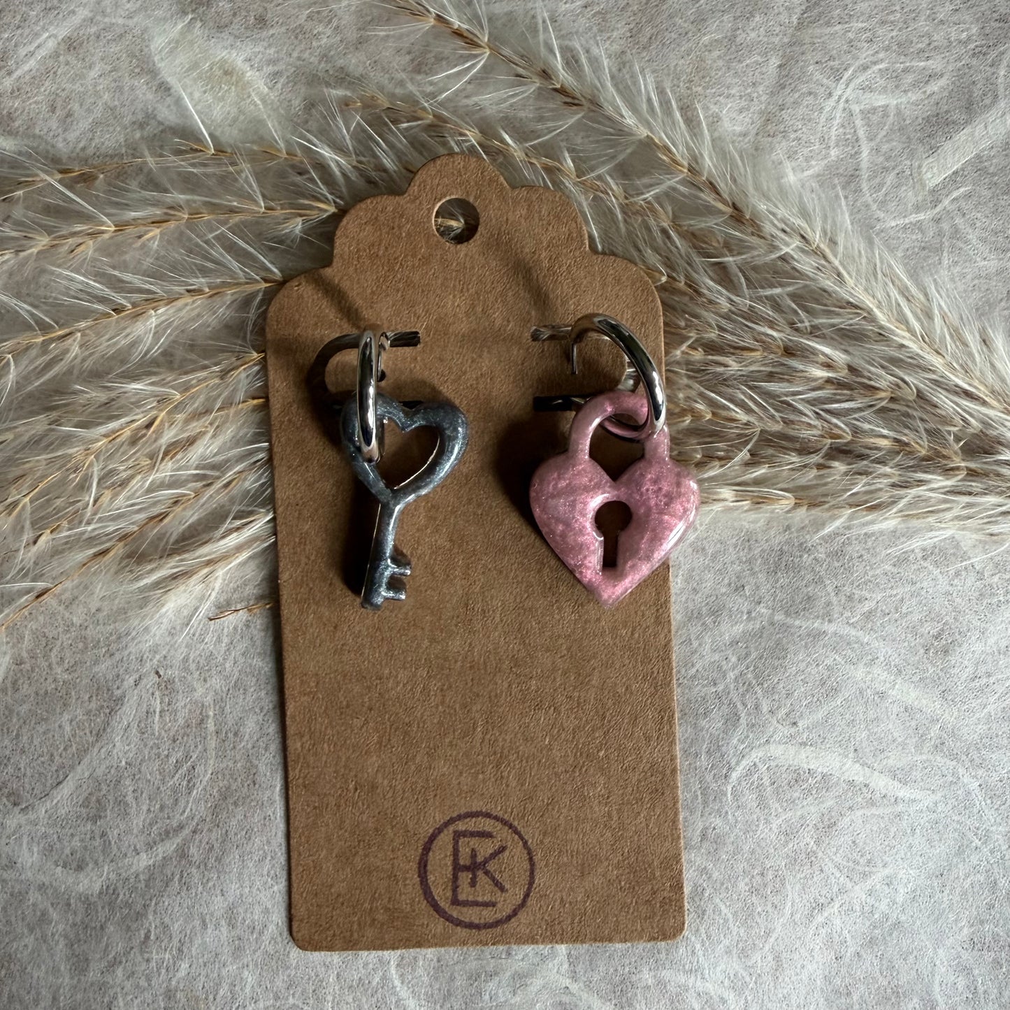 Heart Lock & Key Charm #2 Huggies
