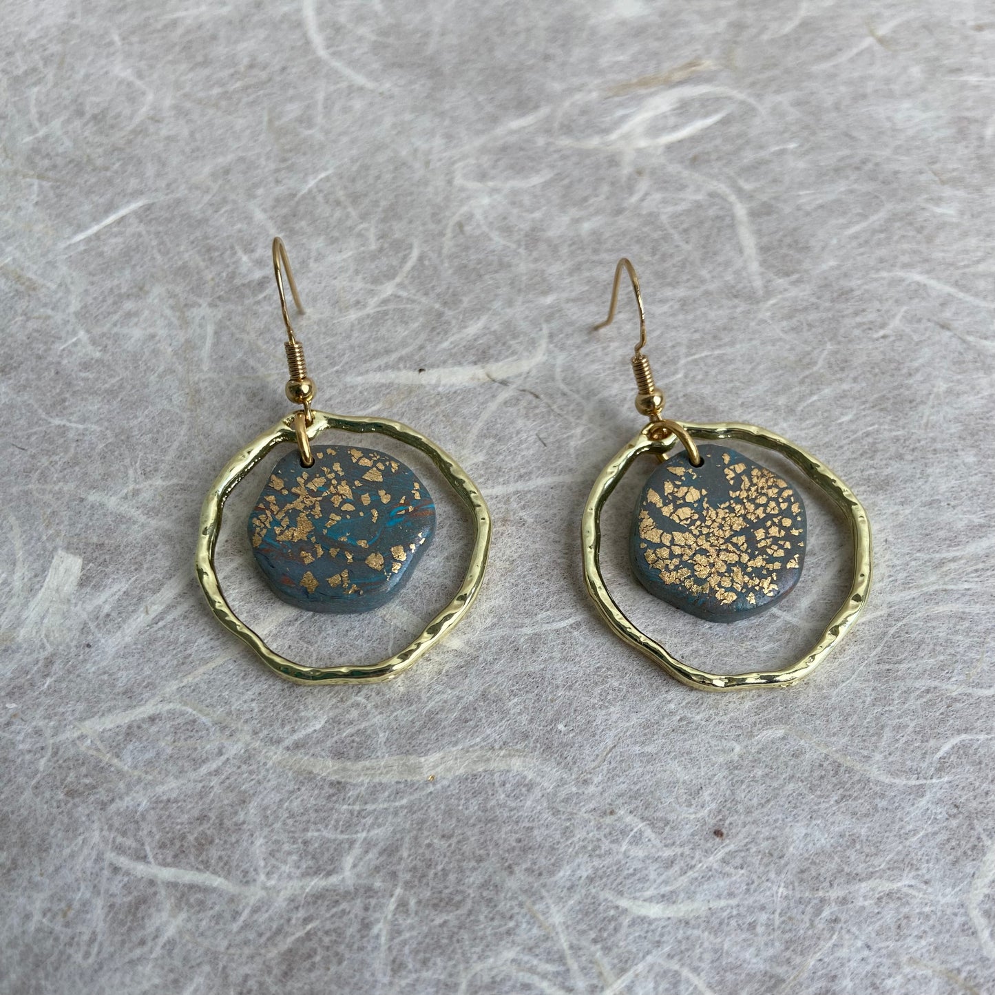 Gold Foil & Grey Pebbles Earrings