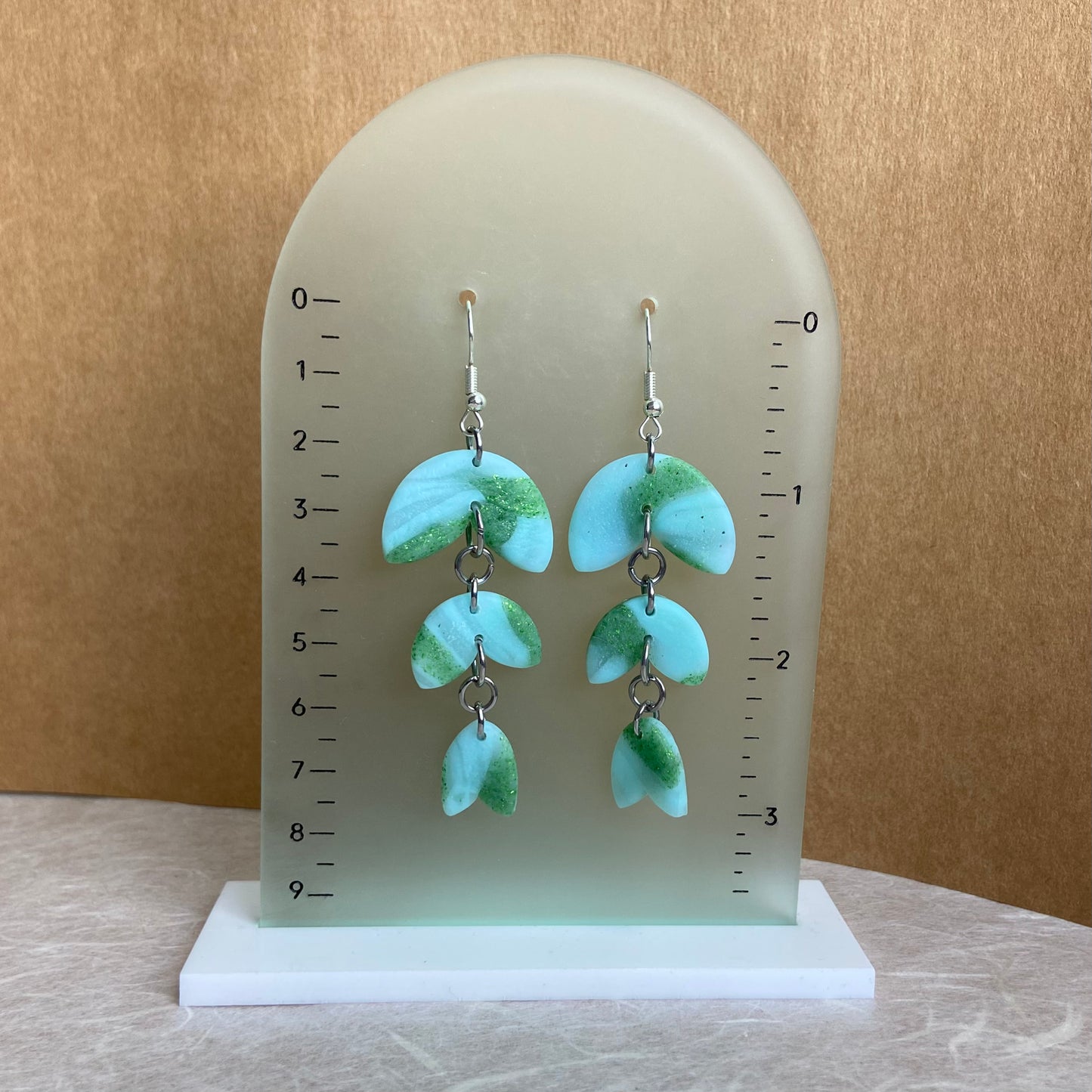 Green Marble Leaf Drop Earrings