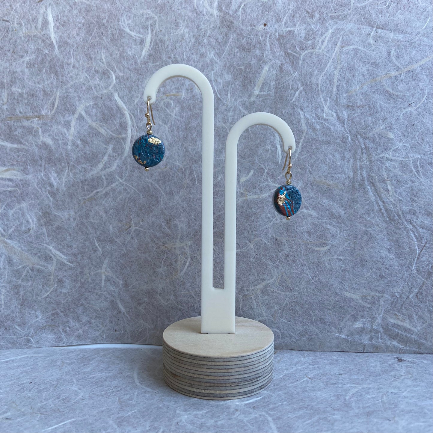 Grey Blue Round Earrings