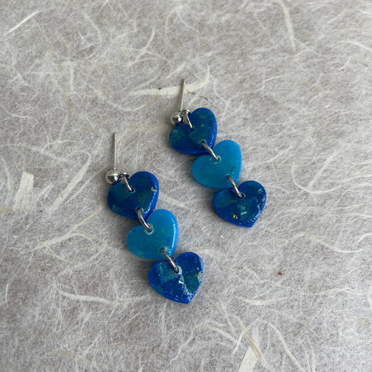 Triple Blue Heart Earrings