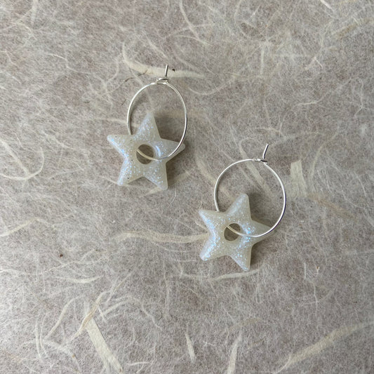 Snow Star Charm Resin Hoops