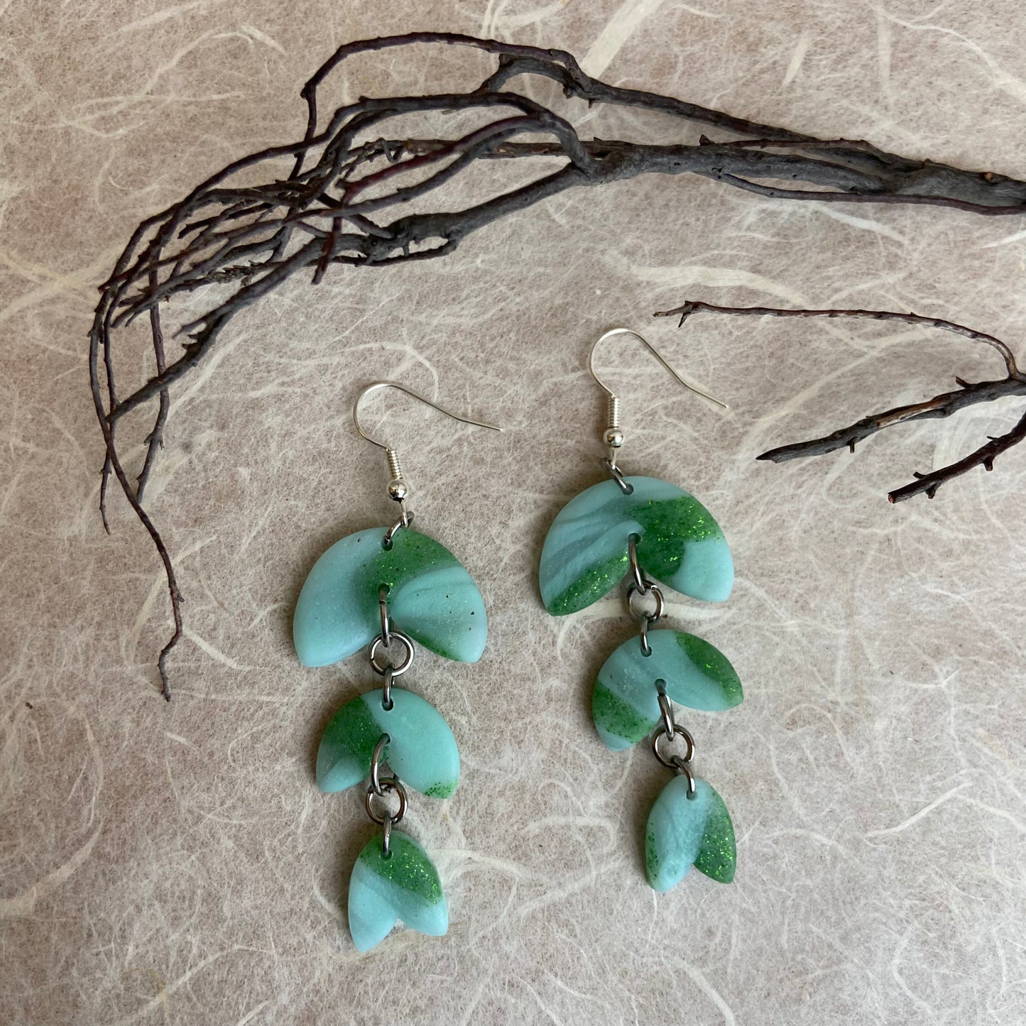 Green Marble Leaf Drop Earrings