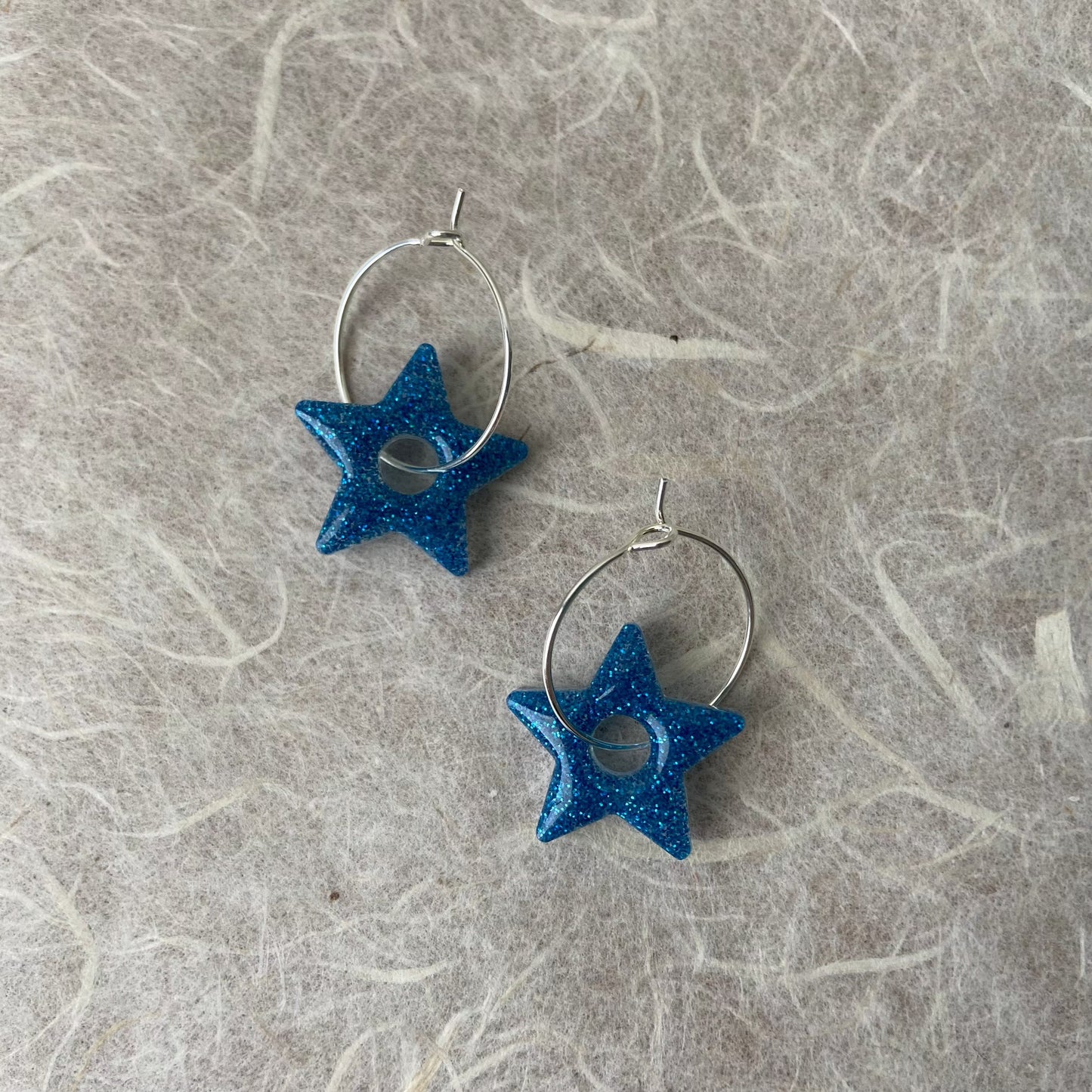 Blue Star Charm Resin Hoops