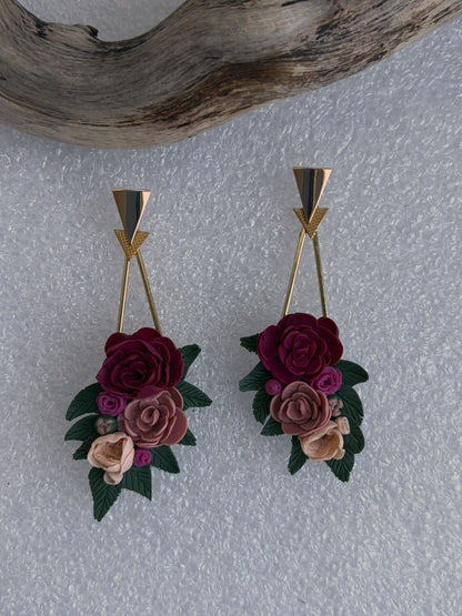 Red & Pink Bouquet Earrings - One of a Kind