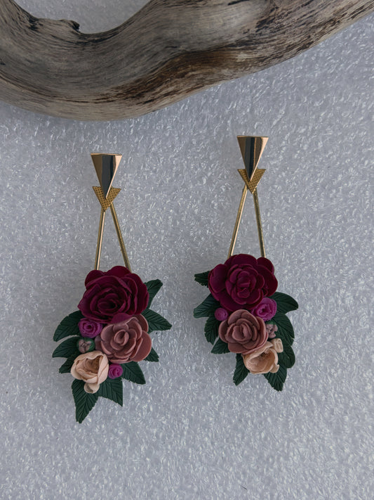 Red & Pink Bouquet Earrings - One of a Kind