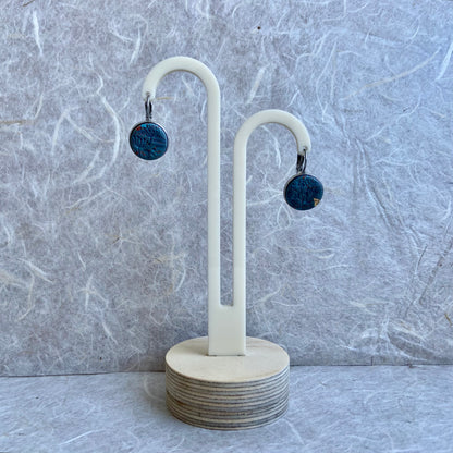 Grey Blue Round Bezel Earrings