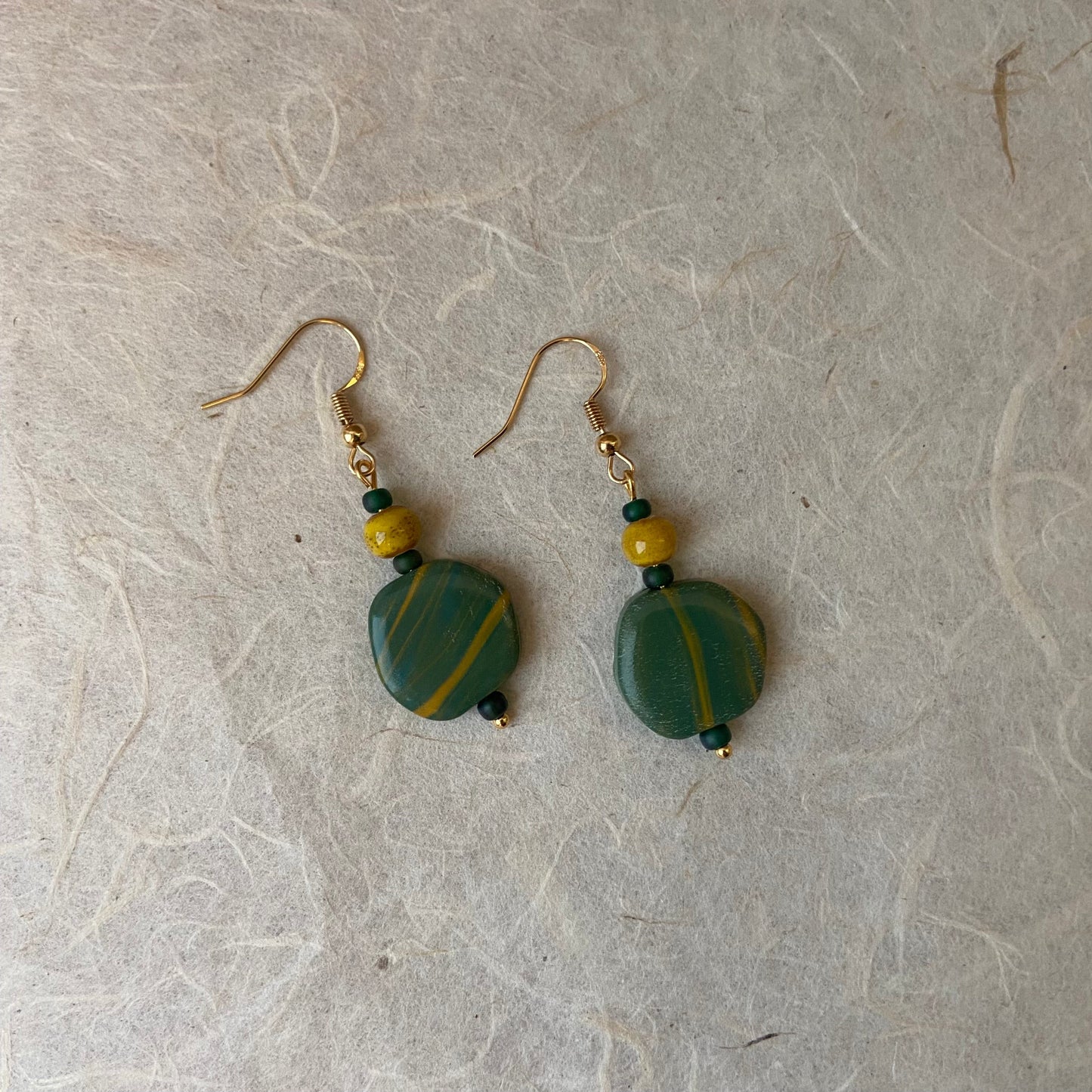 Green & Mustard Pebble Earrings #1