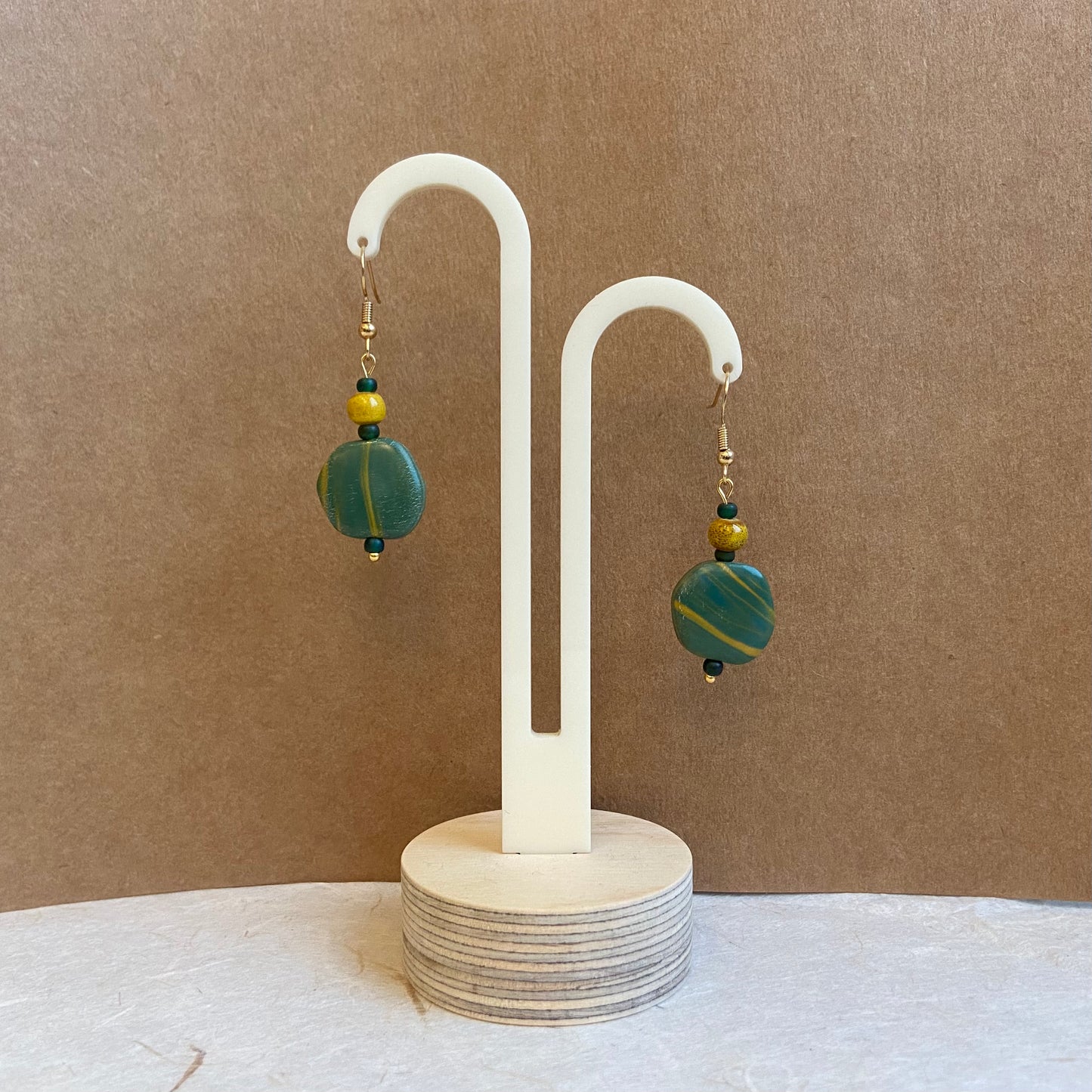 Green & Mustard Pebble Earrings #1