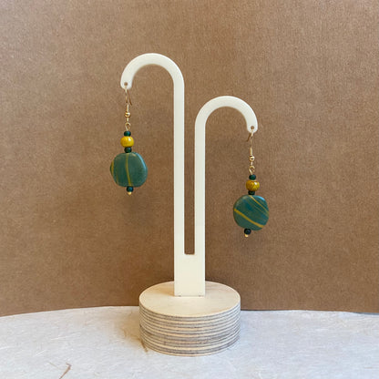 Green & Mustard Pebble Earrings #1