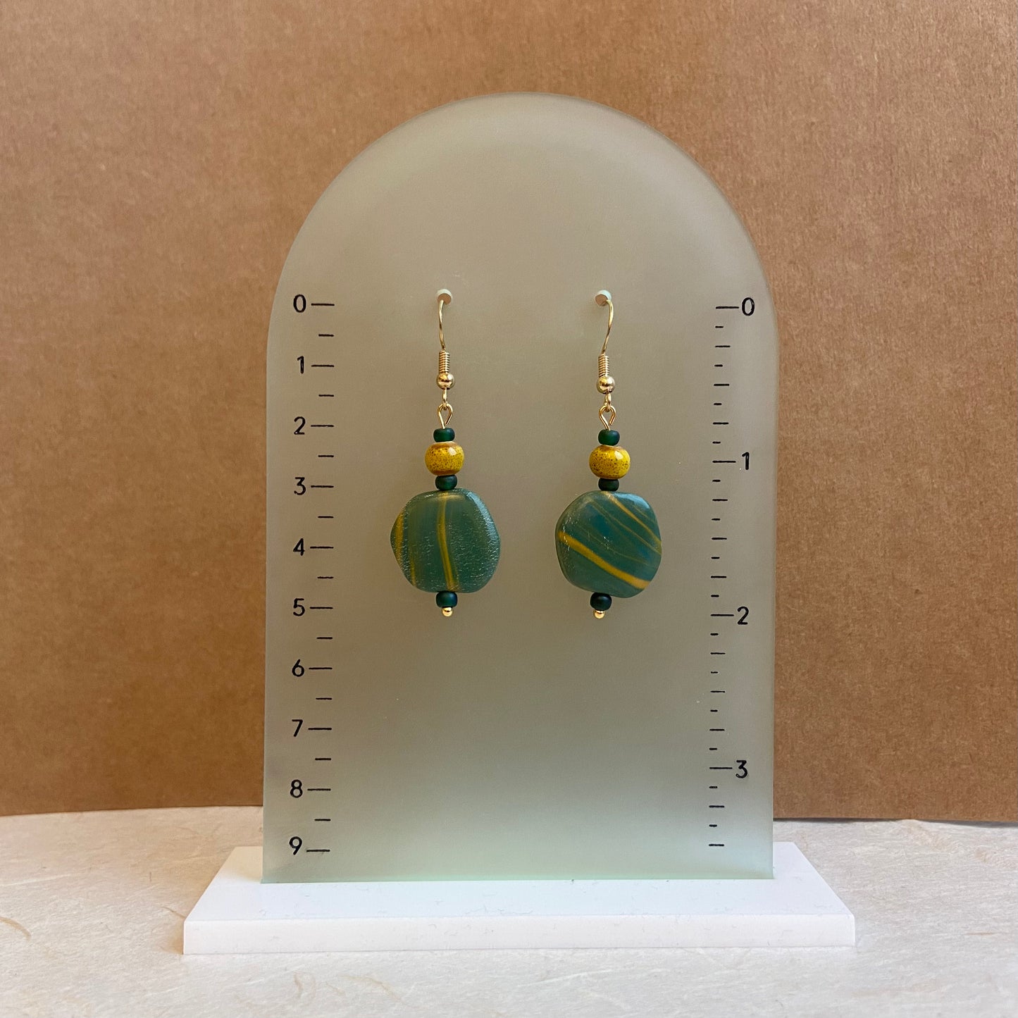 Green & Mustard Pebble Earrings #1