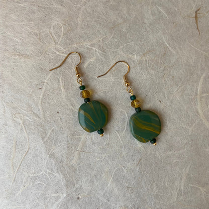 Green & Mustard Pebble Earrings #2