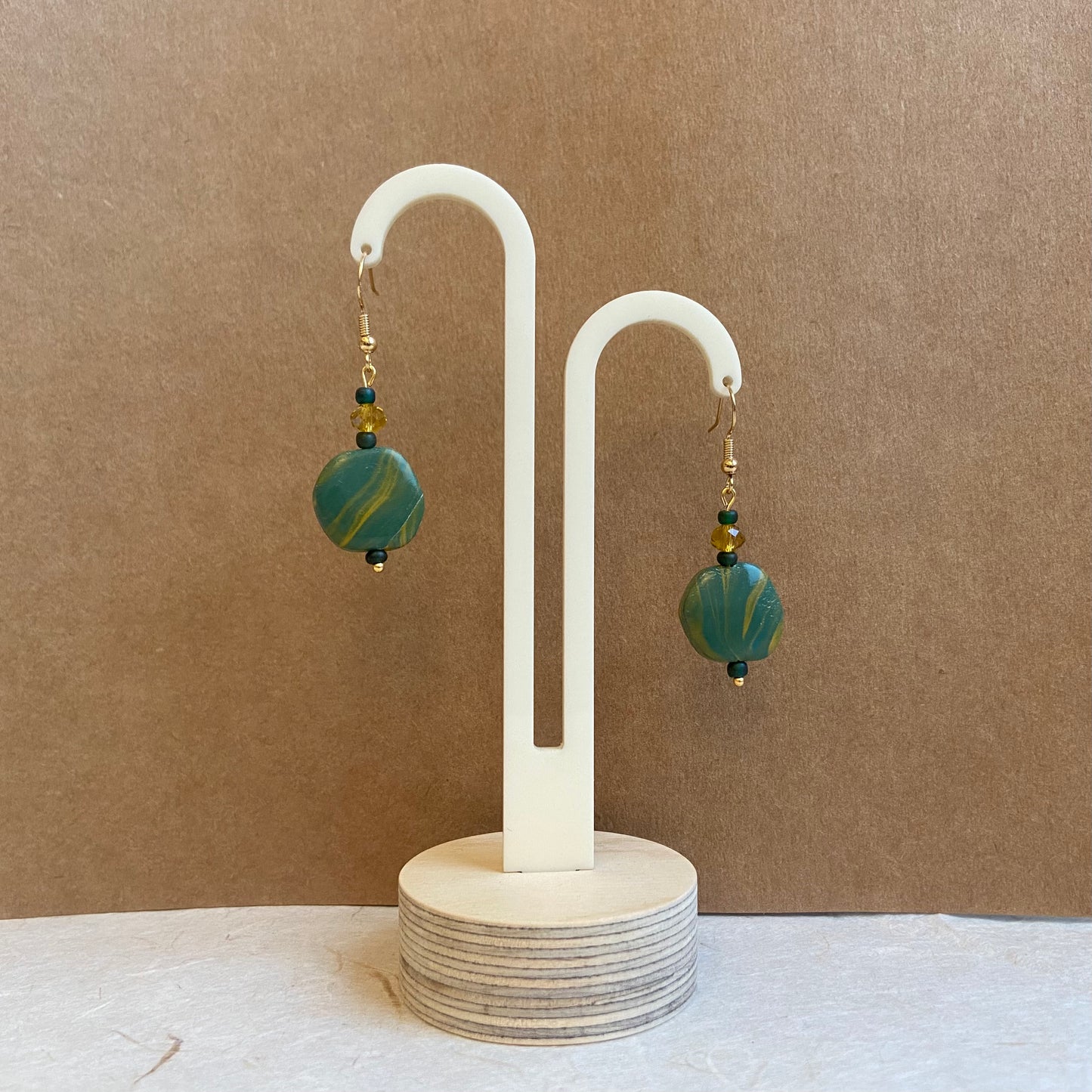 Green & Mustard Pebble Earrings #2