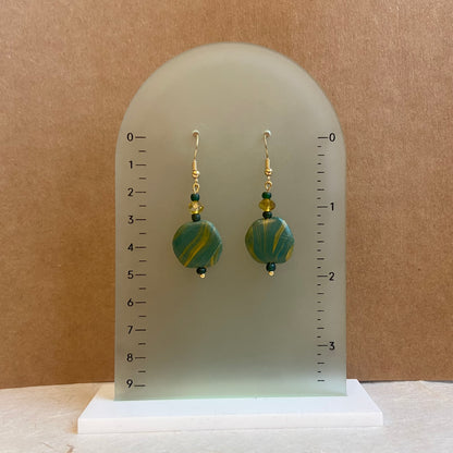 Green & Mustard Pebble Earrings #2