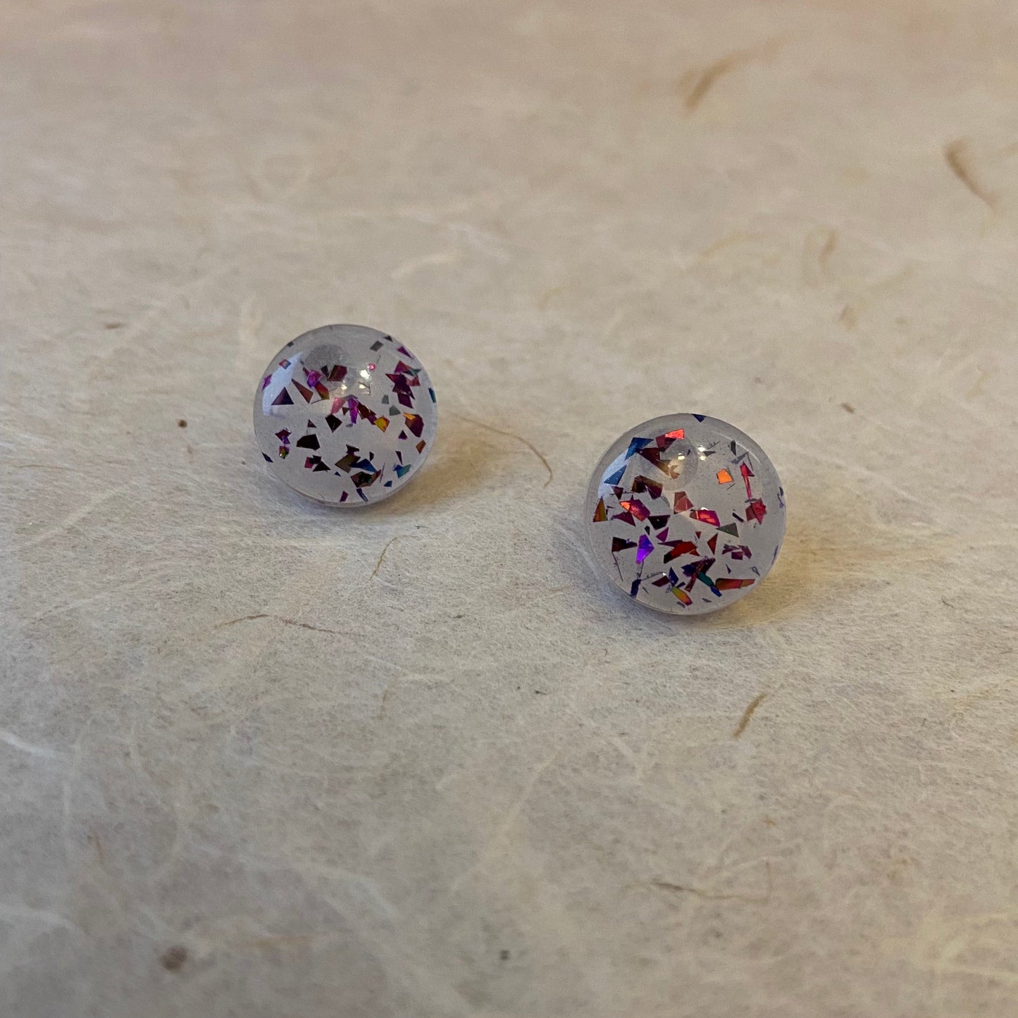 Glitter Pink Foil Round Stud Earrings