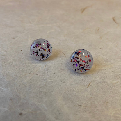 Glitter Pink Foil Round Stud Earrings