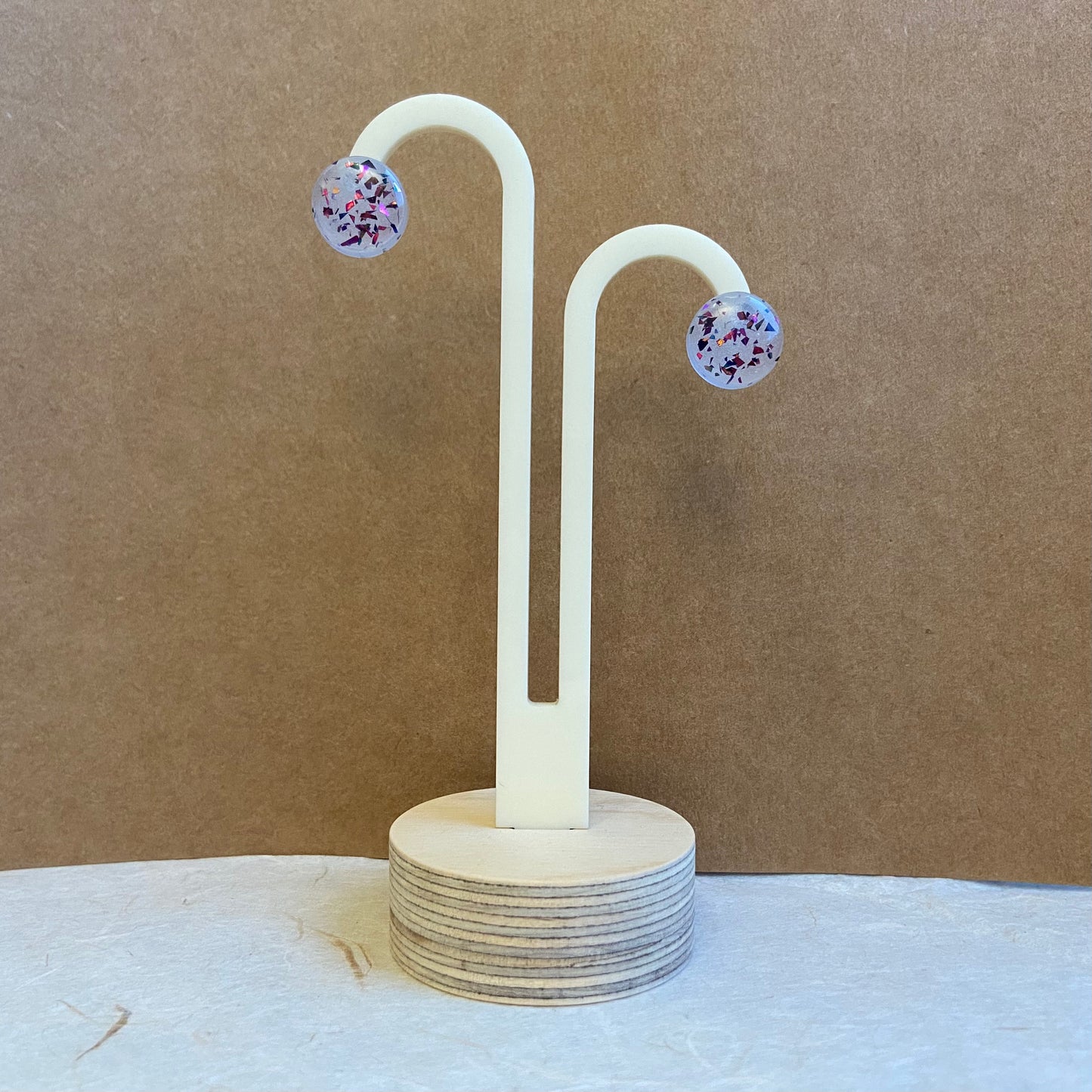 Glitter Pink Foil Round Stud Earrings