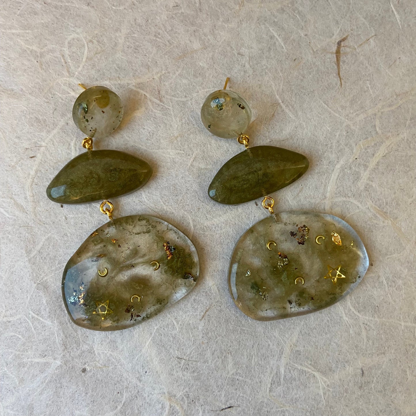 Green Celestial Pebble Earrings