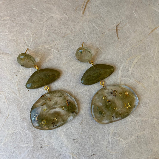 Green Celestial Pebble Earrings