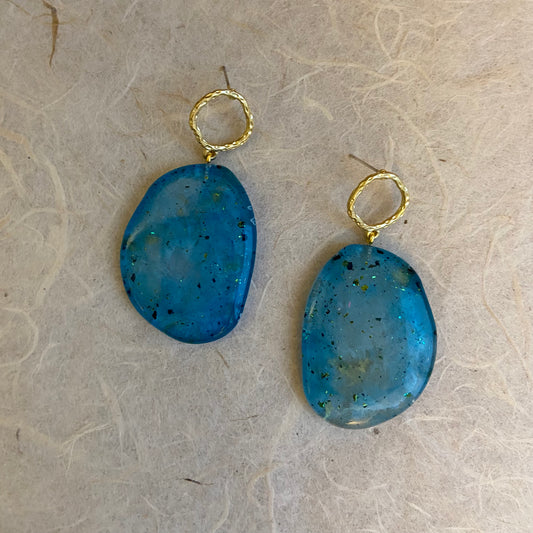 Blue Pebble Shaped Earrings