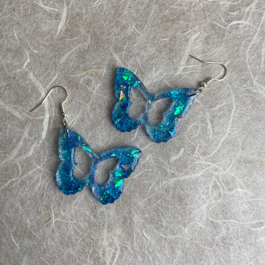 Blue Shiny Butterfly Earrings