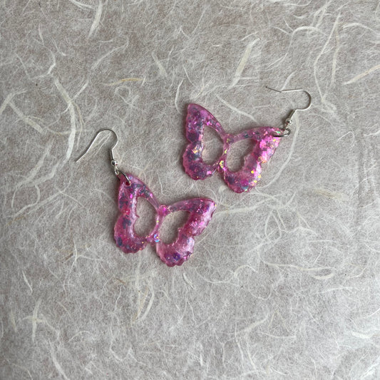 Pink Shiny Butterfly Earrings