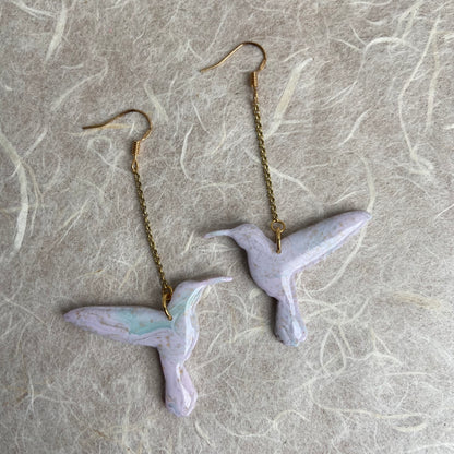 Faux Agate Hummingbird Earrings