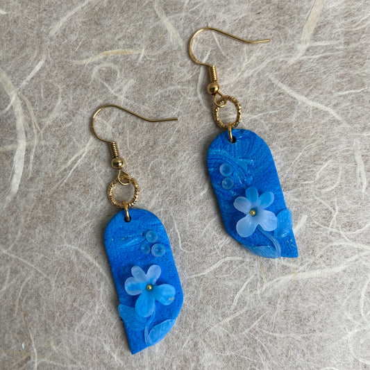 Snow Flower on Blue Faux Stone Earrings