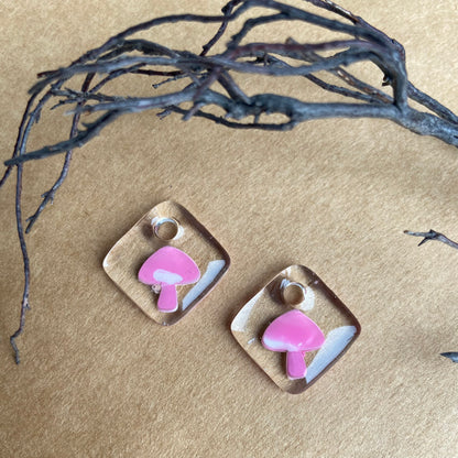 Pink Mushroom Charm Earrings