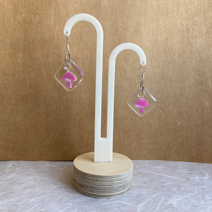 Pink Mushroom Charm Earrings