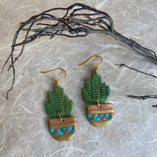 Handpainted Aloe Vera  Earrings