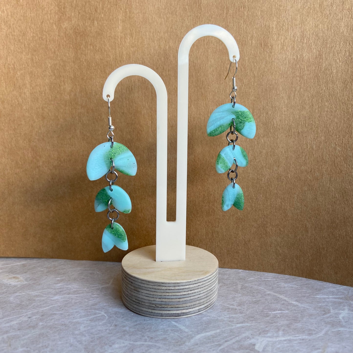 Green Marble Leaf Drop Earrings