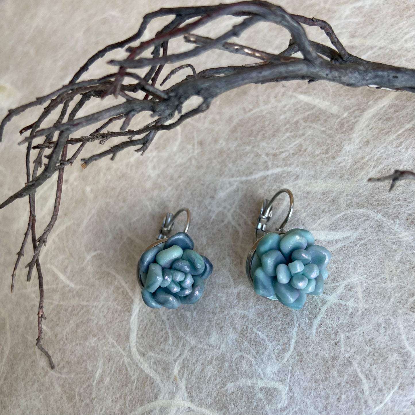 Light Grey Succulents Echeveria Earrings