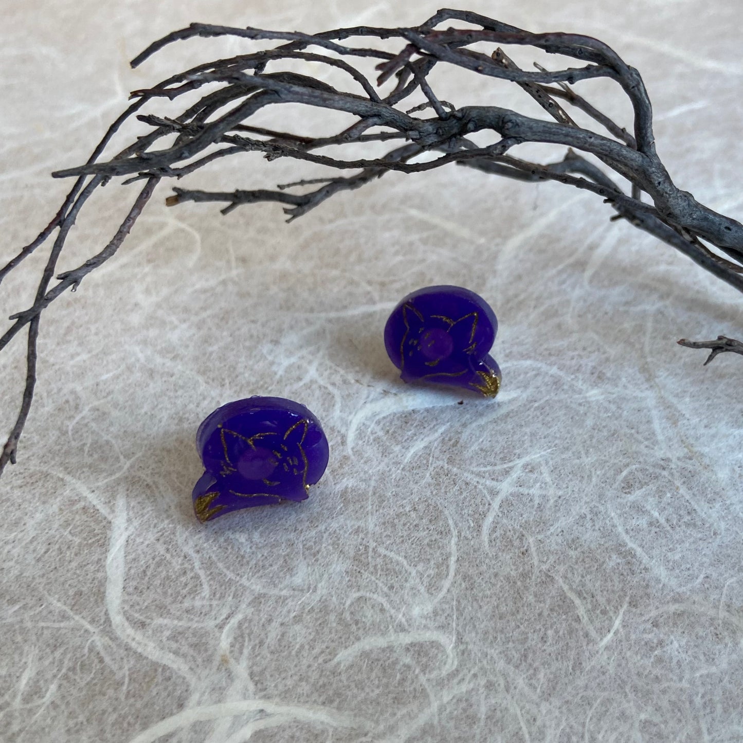 Mini Fox Purple & Gold Resin Studs