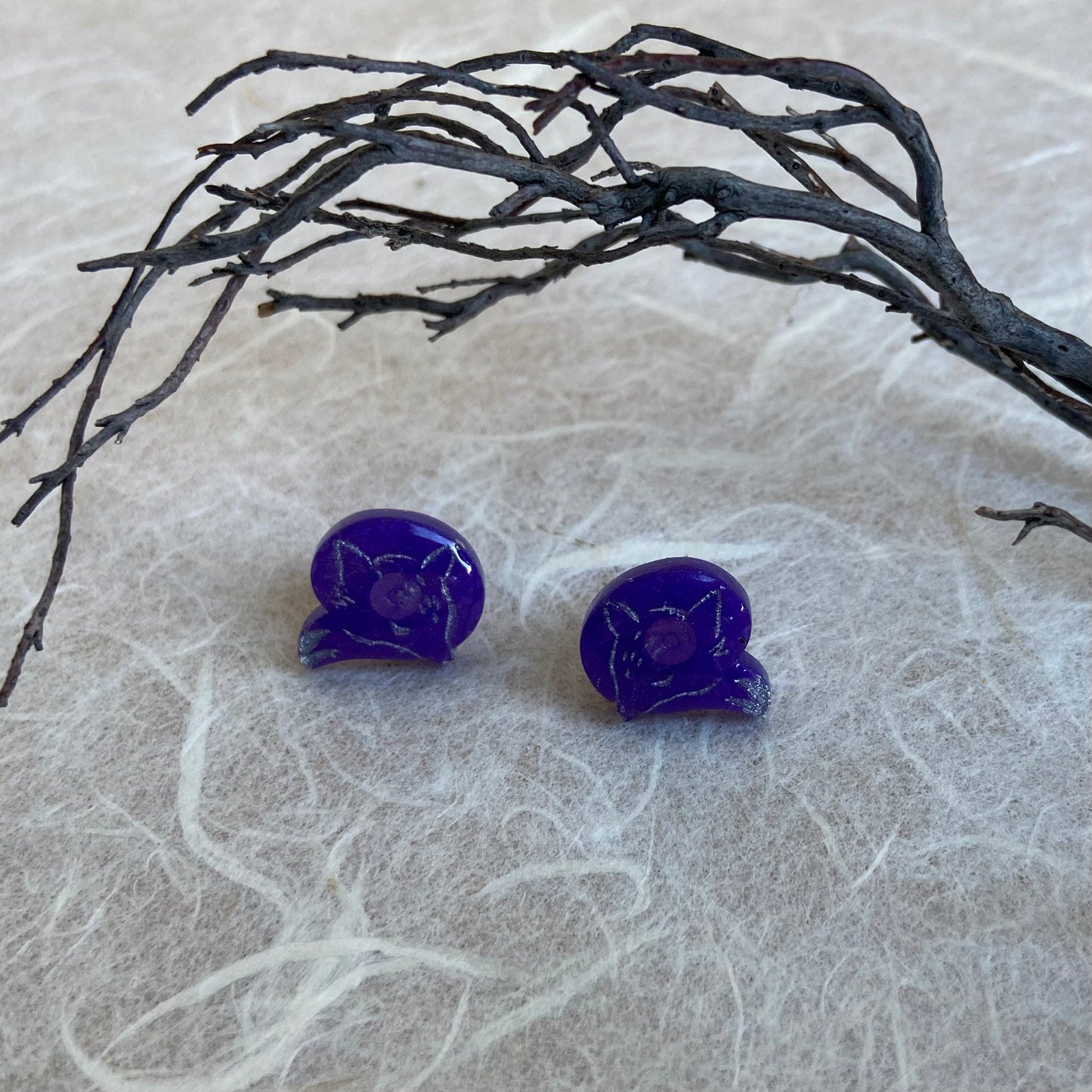 Mini Fox Purple & Silver Resin Studs