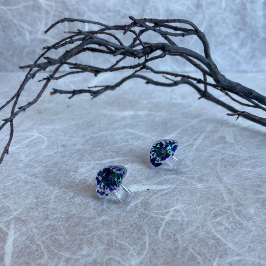 Blue & Green Mushroom Resin Stud Earrings