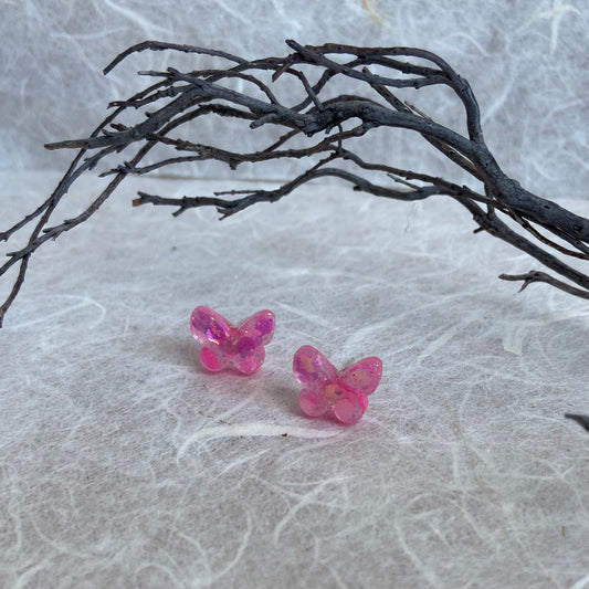 Tiny Pink Butterfly Earrings #2